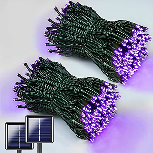 QINOL 2-Pack 400LED 72FT Solar Halloween Lights, Green Wire Solar LED String Lights Outdoor Waterproof, 8 Modes Decorative Mini Lights for Xmas Tree Horror Party (Purple)