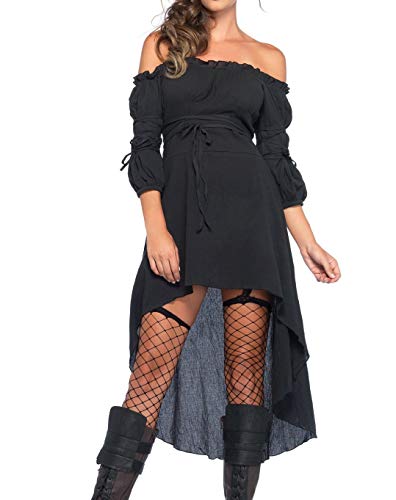 Leg Avenue Women's Size Plus High Low Peasant Dress, Black, 3X / 4X
