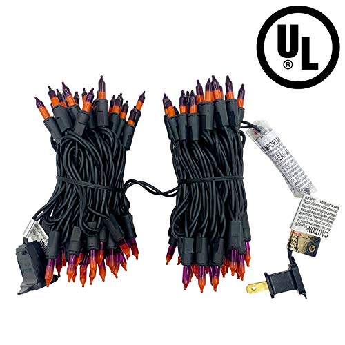 BOKING Halloween Purple Orange Lights String 100 MINI Incandescent Outdoor Indoor Waterproof Decoration Plug in 23 Feet Used for Patio Party Festive Courtyard Home