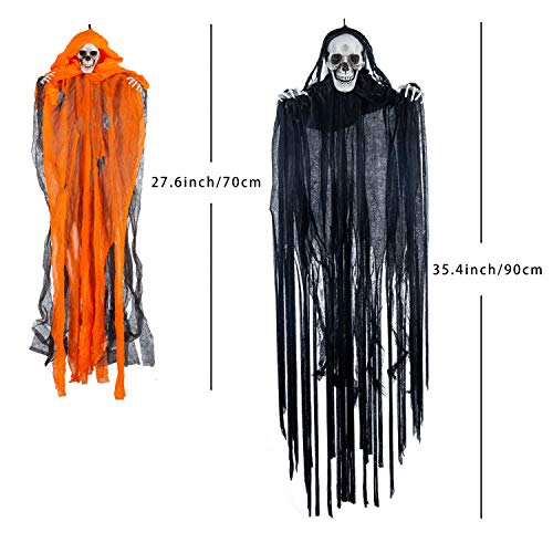 Halloween Hanging Grim Reapers (3 Pack), One 35.4” and Two 27.6” Halloween Grim Reapers, Halloween Skeleton Flying Ghost for Haunted House Prop Décor, Halloween Outdoor Indoor Decor