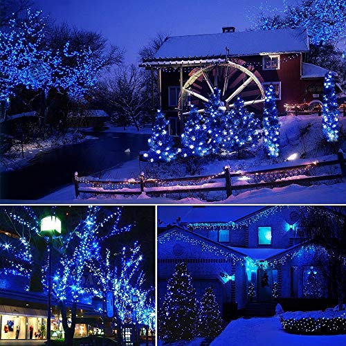 Christmas Tree Lights Blue - 220 LEDs 82ft/25m 8 Modes End-to-End Plug in Outdoor Waterproof Decorative Fairy Twinkle Halloween Indoor String Lights for New Year/Wedding/Thanksgiving Day/Home/Room