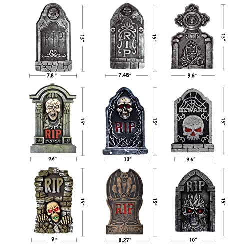 9PCS Halloween RIP Graveyard Tombstones Yard Decorations, Halloween Yard Signs with Stakes, Halloween Decorations Outdoor Large Size Scary Waterproof for Lawns/Entrances/Backyards/Garden