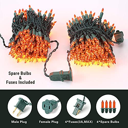 BrizLabs Orange Lights, 300 counts 69.6ft Halloween Lights Connectable, UL Certified Mini Halloween String Lights Plug-in, Green Wire Incandescent Orange Lights for Indoor Outdoor Christmas Tree Decor