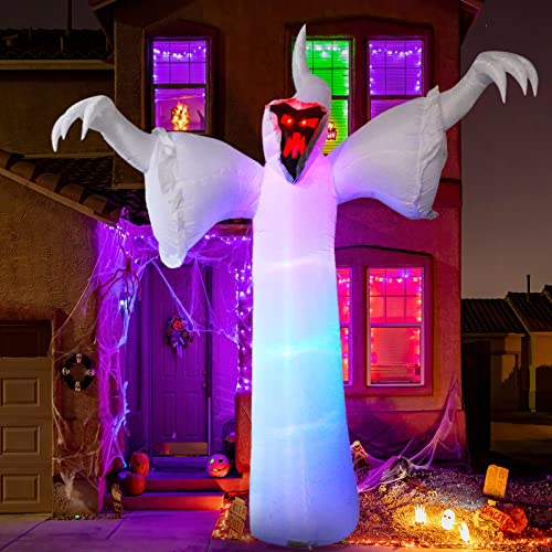GOOSH 12 Foot High Halloween Inflatable Narrow face Ghost Blow Up Yard Decoration Clearance with LED Lights Built-in for Holiday/Party/Yard/Garden