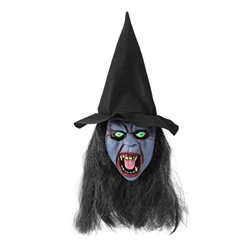 Witch Halloween Mask Latex Witch Mask with Black Hair and Hat, Scary Horror Cosplay Costume Masks Old Witch Dress up for Men Women Party Decoration Props