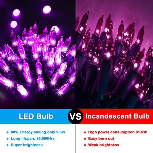 RECESKY 100 LED Battery String Lights with Remote and Timer - 33ft Halloween String Lights for Outdoor, Indoor Decor - Clear Mini Bulb Lighting for Garden, House, Halloween Party Decorations (Purple)