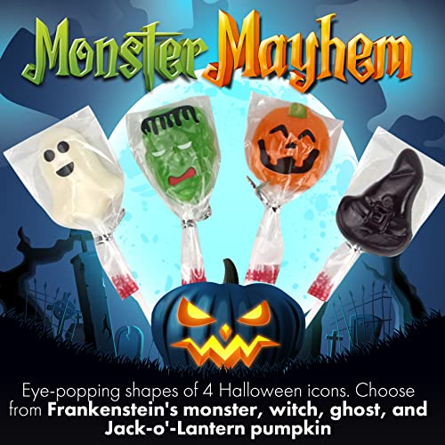 Fusion Select Halloween Candy Lollipops - Trick or Treat Candies for Kids - Frankenstein's Monster, Jack o Lantern, Ghost & Witch Hat Halloween Sweets - Individually Wrapped - 30 Treats Per Box
