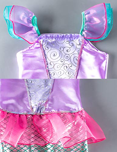 Little Girls Mermaid Princess Costume for Girls Dress Up Party with Gloves,Crown Mace 6-7 Years