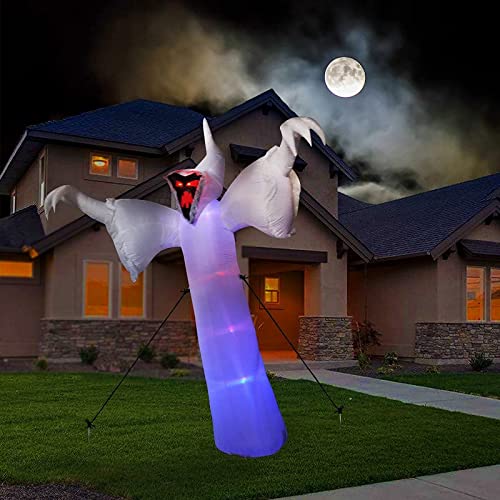GOOSH 12 Foot High Halloween Inflatable Narrow face Ghost Blow Up Yard Decoration Clearance with LED Lights Built-in for Holiday/Party/Yard/Garden