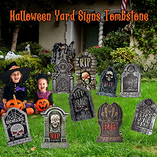 9PCS Halloween RIP Graveyard Tombstones Yard Decorations, Halloween Yard Signs with Stakes, Halloween Decorations Outdoor Large Size Scary Waterproof for Lawns/Entrances/Backyards/Garden