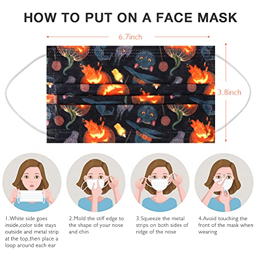 Disposable Face Mask Halloween - 50Pcs Printed Disposable Face Mask, 3 Ply Multicolored, Adult Face Masks for Women and Men