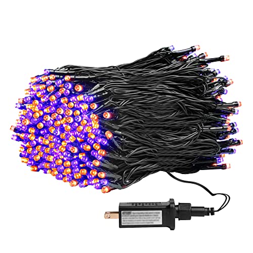 weillsnow 164FT 500 LED Halloween Lights, 8 Modes Waterproof Plug in String Lights for Halloween Indoor Outdoor Yard Party Wedding Garden Home Decorations (Purple & Orange)