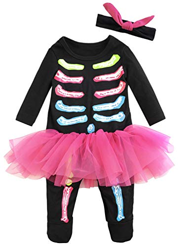 FANCYINN Baby Skeleton Costume Halloween Outfits & Bone Skull Tulle Skirt Romper Toddler Carnival Costumes 2pcs 59 0-3Months