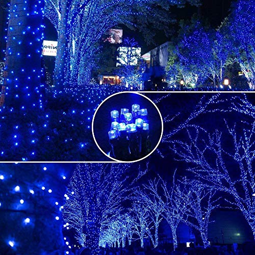 Christmas Tree Lights Blue - 220 LEDs 82ft/25m 8 Modes End-to-End Plug in Outdoor Waterproof Decorative Fairy Twinkle Halloween Indoor String Lights for New Year/Wedding/Thanksgiving Day/Home/Room
