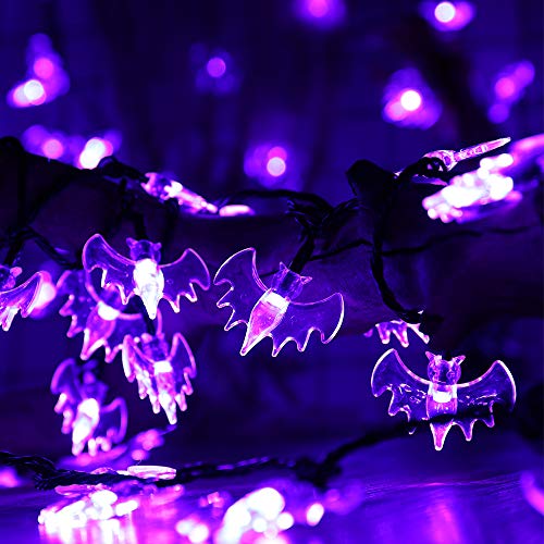 RECESKY 70 LED Bat String Lights - 22.6ft Halloween String Lights, Waterproof Plug in Light for Outdoor, Indoor Decor - Halloween Lighting for Garden, House, Halloween Party Decorations (Purple)