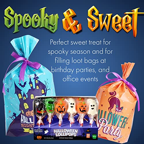 Fusion Select Halloween Candy Lollipops - Trick or Treat Candies for Kids - Frankenstein's Monster, Jack o Lantern, Ghost & Witch Hat Halloween Sweets - Individually Wrapped - 30 Treats Per Box
