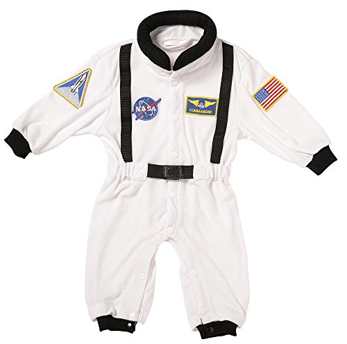 Aeromax Jr. Astronaut Suit with NASA patches and diaper snaps, WHITE, Size 6/12 Months (ASW-ROMP)