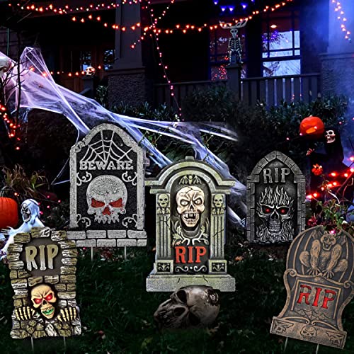 9PCS Halloween RIP Graveyard Tombstones Yard Decorations, Halloween Yard Signs with Stakes, Halloween Decorations Outdoor Large Size Scary Waterproof for Lawns/Entrances/Backyards/Garden