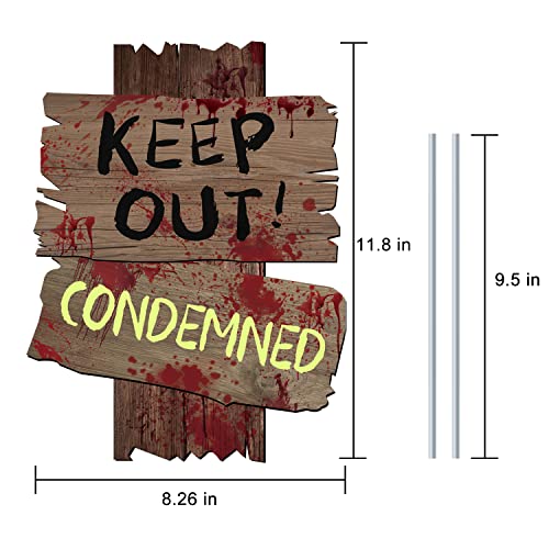 GABOSS Halloween Decorations Beware Signs Yard Stakes Outdoor Creepy Assorted Warning Sign,Scary Zombie Theme Party Decor Supplies,3 Pieces,12 Inch x 9 Inch