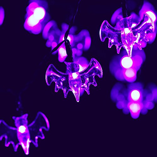 RECESKY 70 LED Bat String Lights - 22.6ft Halloween String Lights, Waterproof Plug in Light for Outdoor, Indoor Decor - Halloween Lighting for Garden, House, Halloween Party Decorations (Purple)