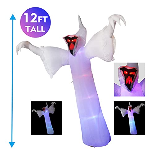 GOOSH 12 Foot High Halloween Inflatable Narrow face Ghost Blow Up Yard Decoration Clearance with LED Lights Built-in for Holiday/Party/Yard/Garden