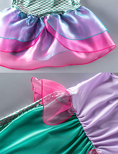 Little Girls Mermaid Princess Costume for Girls Dress Up Party with Gloves,Crown Mace 6-7 Years
