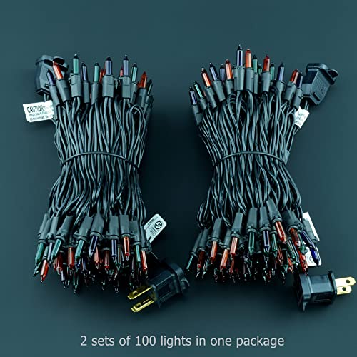 YULETIME Orange Green & Purple Halloween Lights with Black Wire, 66 Feet 200 Count UL Certified Christmas String Lights, Pack of 2 Sets 33 Ft 100 Count Mini Lights Set (Orange, Green & Purple)