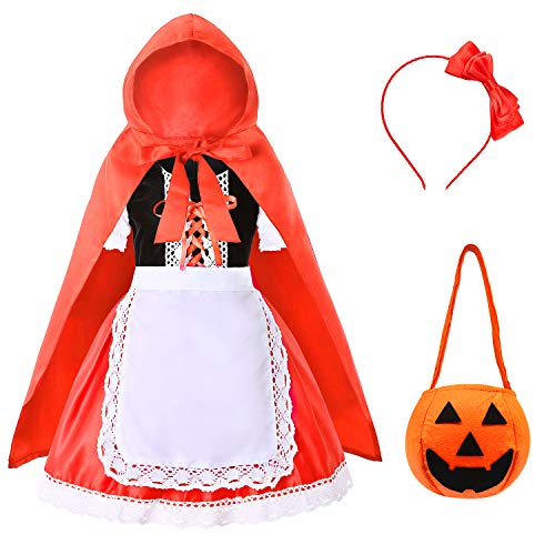 Doxrmuru Little Red Riding Hood Costume for Girls Kids Halloween Cosplay Costume Age 3-12 Years