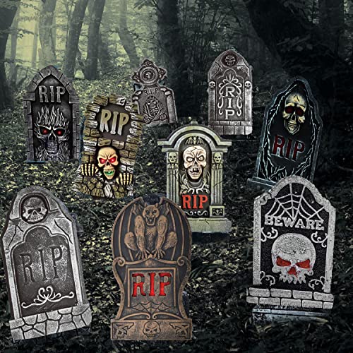 9PCS Halloween RIP Graveyard Tombstones Yard Decorations, Halloween Yard Signs with Stakes, Halloween Decorations Outdoor Large Size Scary Waterproof for Lawns/Entrances/Backyards/Garden