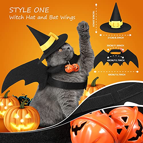 6 Pieces Cat Halloween Costume Cat Bat Wings Costume Cat Witch Costume Cat Wizard Hat Cat Witch Cloak Cat Collar with Bells for Cat Puppy Pet Halloween Party Costume Cosplay Accessories