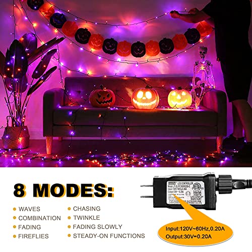 weillsnow 164FT 500 LED Halloween Lights, 8 Modes Waterproof Plug in String Lights for Halloween Indoor Outdoor Yard Party Wedding Garden Home Decorations (Purple & Orange)