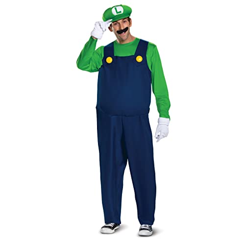 Disguise Men's Plus Size Luigi Deluxe Adult Costume, Green, XXL (50-52)