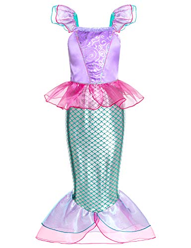 Little Girls Mermaid Princess Costume for Girls Dress Up Party with Gloves,Crown Mace 6-7 Years