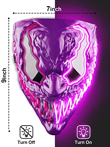 Doviden Halloween LED Light Up Mask for Purge Costume Party Kids Adults - Scary Glowing Neon Mask with Dark and Evil Bat Wing Eyes for Women Men Halloween Costume Rolepaly Paty