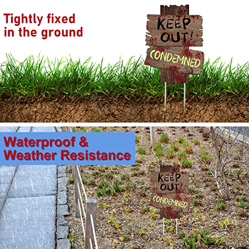 GABOSS Halloween Decorations Beware Signs Yard Stakes Outdoor Creepy Assorted Warning Sign,Scary Zombie Theme Party Decor Supplies,3 Pieces,12 Inch x 9 Inch