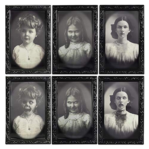 Halloween Decoration Indoor Scary Home Wall Decor 3D Changing Face Moving Picture Frames Portrait Creepy Halloween Decoration for Horror Party Supplies Castle Haunted House Home Decoration
