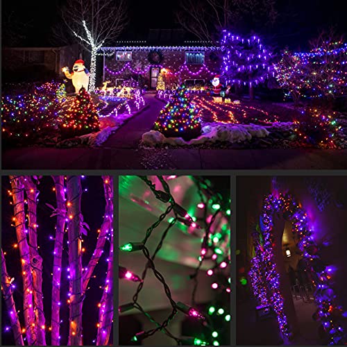 YULETIME Orange Green & Purple Halloween Lights with Black Wire, 66 Feet 200 Count UL Certified Christmas String Lights, Pack of 2 Sets 33 Ft 100 Count Mini Lights Set (Orange, Green & Purple)