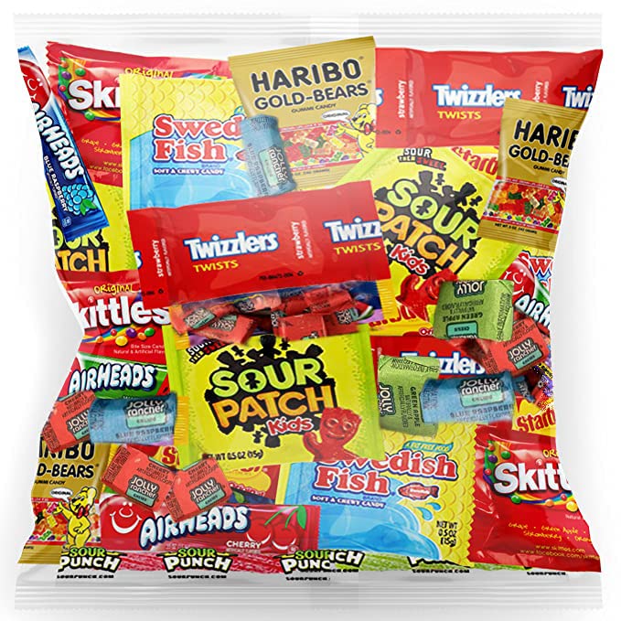 Bulk Assorted Fruit Candy - Starburst, Skittles, Swedish Fish, Air Heads, Jolly Rancher, Sour Punch, Sour Patch Kids, Haribo Gold-Bears Gummi Bears & Twizzlers (32 Oz Variety Pack)