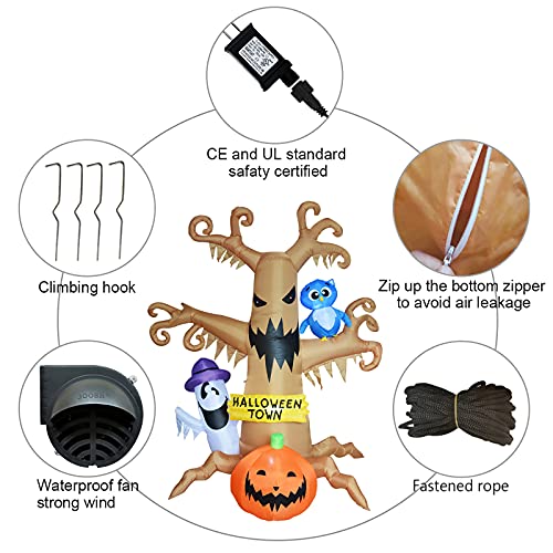 GOOSH 8 FT Halloween Inflatables Outdoor Dead Tree with Ghost, Pumpkin and Owl, Blow Up Yard Decoration Clearance with LED Lights Built-in for Holiday/Party/Yard/Garden