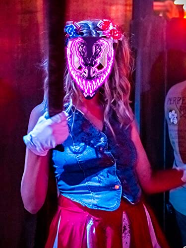 Doviden Halloween LED Light Up Mask for Purge Costume Party Kids Adults - Scary Glowing Neon Mask with Dark and Evil Bat Wing Eyes for Women Men Halloween Costume Rolepaly Paty