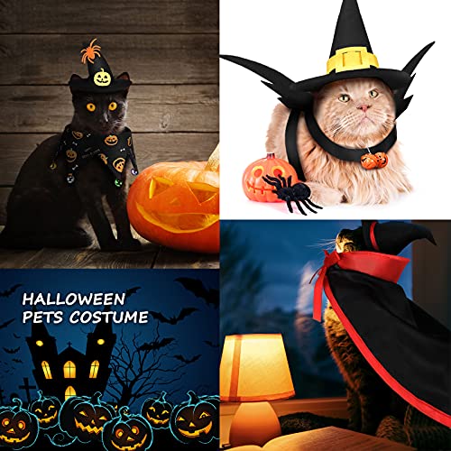 6 Pieces Cat Halloween Costume Cat Bat Wings Costume Cat Witch Costume Cat Wizard Hat Cat Witch Cloak Cat Collar with Bells for Cat Puppy Pet Halloween Party Costume Cosplay Accessories