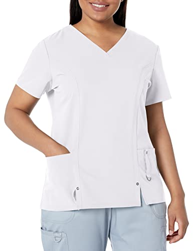 Dickies Women's Plus Size Xtreme Stretch V-Neck Scrubs Shirt, White, XXXX-Large