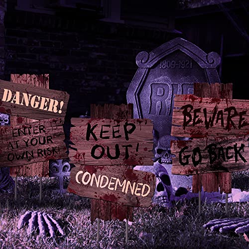 GABOSS Halloween Decorations Beware Signs Yard Stakes Outdoor Creepy Assorted Warning Sign,Scary Zombie Theme Party Decor Supplies,3 Pieces,12 Inch x 9 Inch