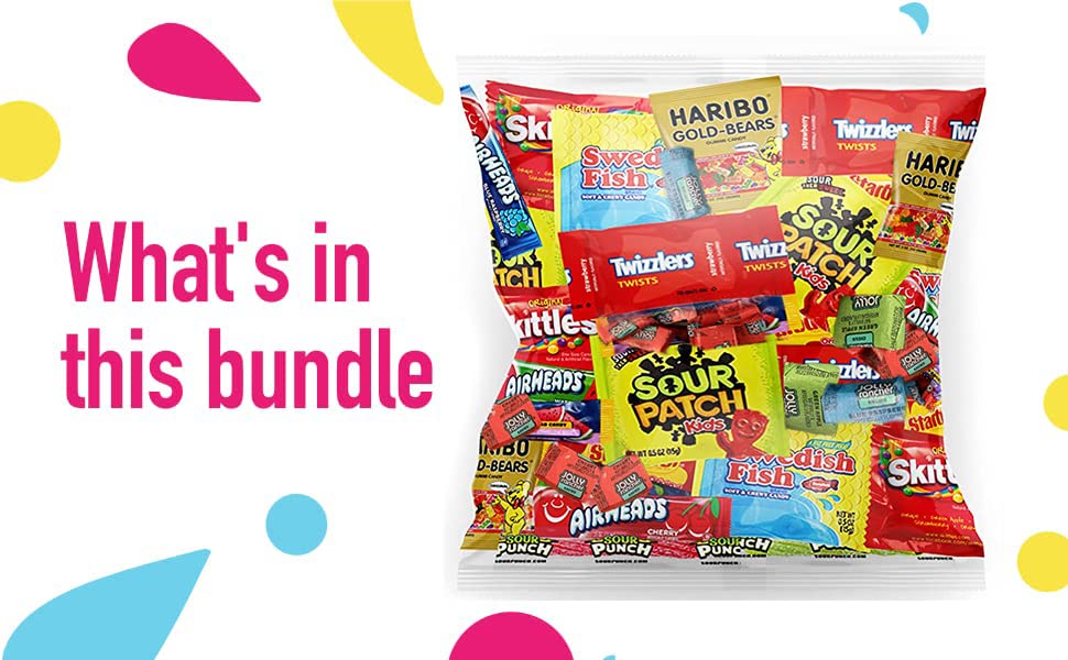 Bulk Assorted Fruit Candy - Starburst, Skittles, Swedish Fish, Air Heads, Jolly Rancher, Sour Punch, Sour Patch Kids, Haribo Gold-Bears Gummi Bears & Twizzlers (32 Oz Variety Pack)