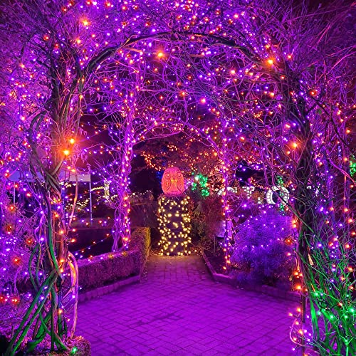 weillsnow 164FT 500 LED Halloween Lights, 8 Modes Waterproof Plug in String Lights for Halloween Indoor Outdoor Yard Party Wedding Garden Home Decorations (Purple & Orange)
