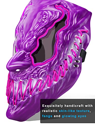 Doviden Halloween LED Light Up Mask for Purge Costume Party Kids Adults - Scary Glowing Neon Mask with Dark and Evil Bat Wing Eyes for Women Men Halloween Costume Rolepaly Paty