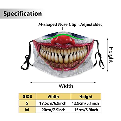 GenericABCDEFG 3Pcs Scary Clown Face Mask, Dustproof Breathable Reusable Adjustable Washable Horrible Smile Mouth Mask with 6 Filters Cool Christmas Winter Gifts for Adults Women Men