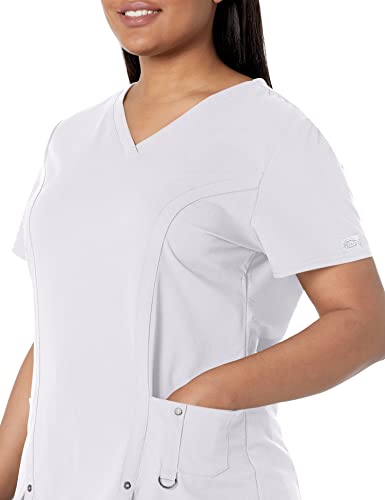 Dickies Women's Plus Size Xtreme Stretch V-Neck Scrubs Shirt, White, XXXX-Large