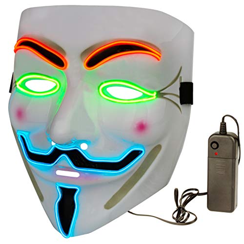 Diximus Halloween Masks LED Mask – V for Vendetta Mask Anonymous Guy Light Up Hacker Mask White