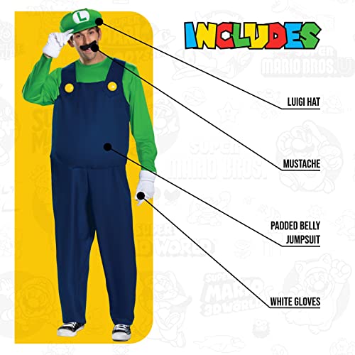 Disguise Men's Plus Size Luigi Deluxe Adult Costume, Green, XXL (50-52)